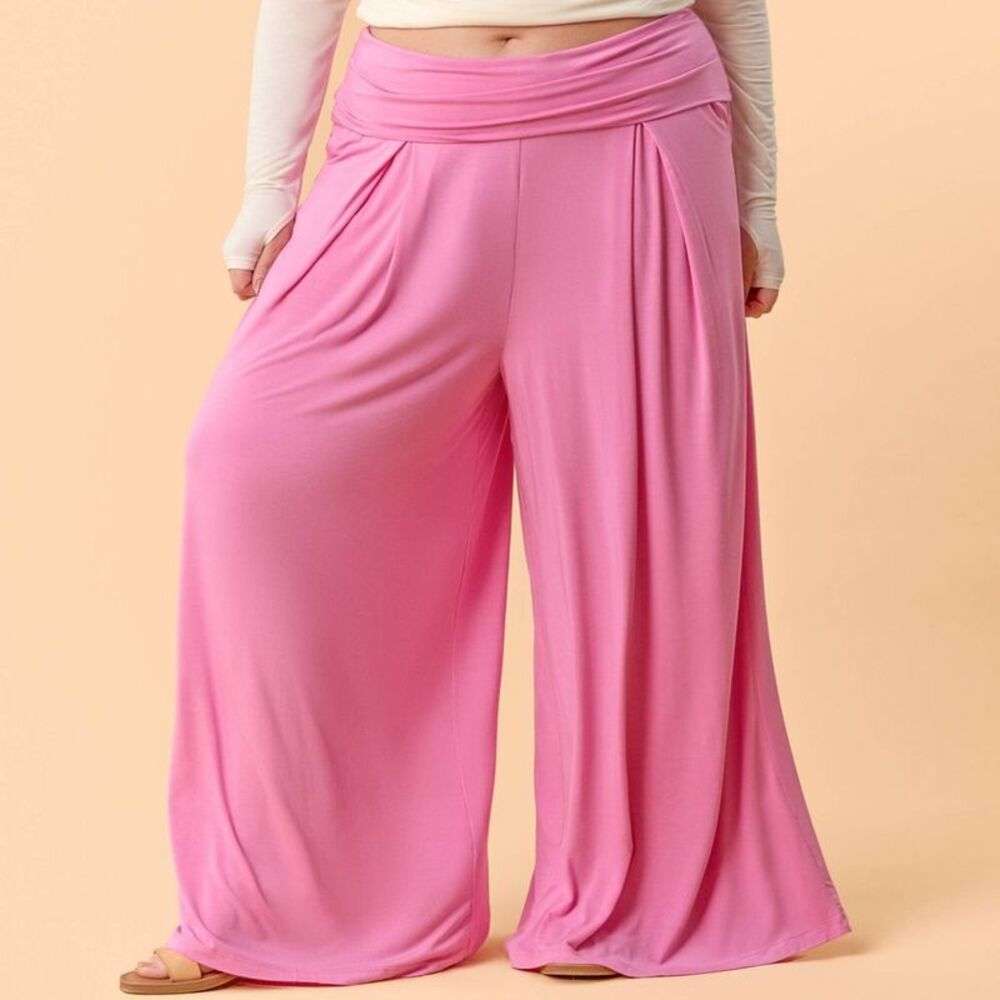Blogilates Women's Homebody Foldover Wide Leg Pants - Pink 1X - Picture 1 of 5